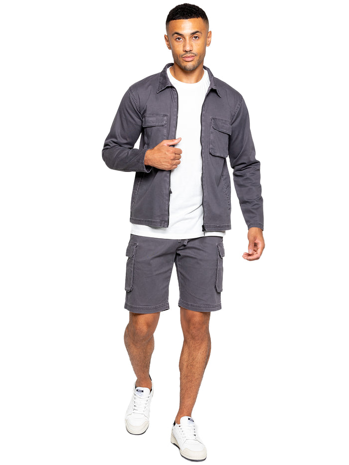 enzo jeans Nova Dye Cargo Jacket and Shorts Set - Grey