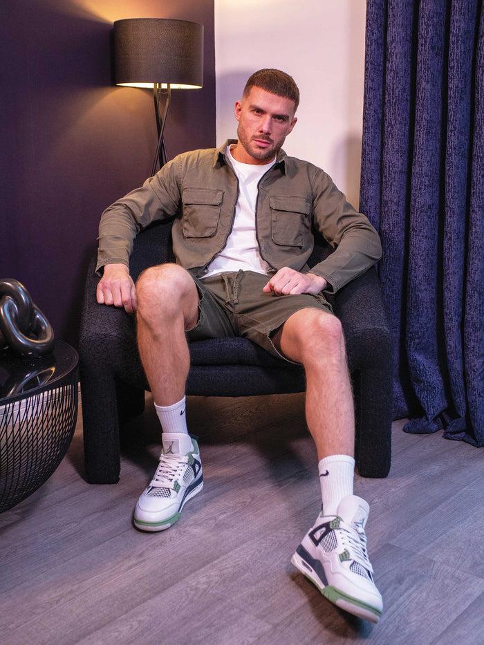 Enzo Jeans Nova Dye Cargo Jacket And Shorts Set - Khaki