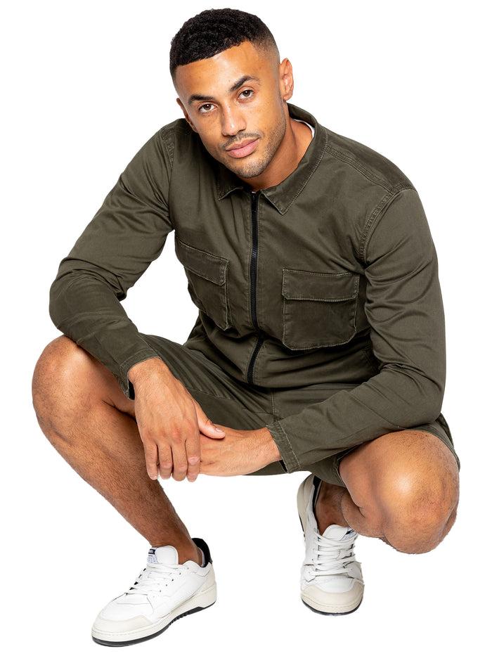 Enzo Jeans Nova Dye Cargo Jacket And Shorts Set - Khaki