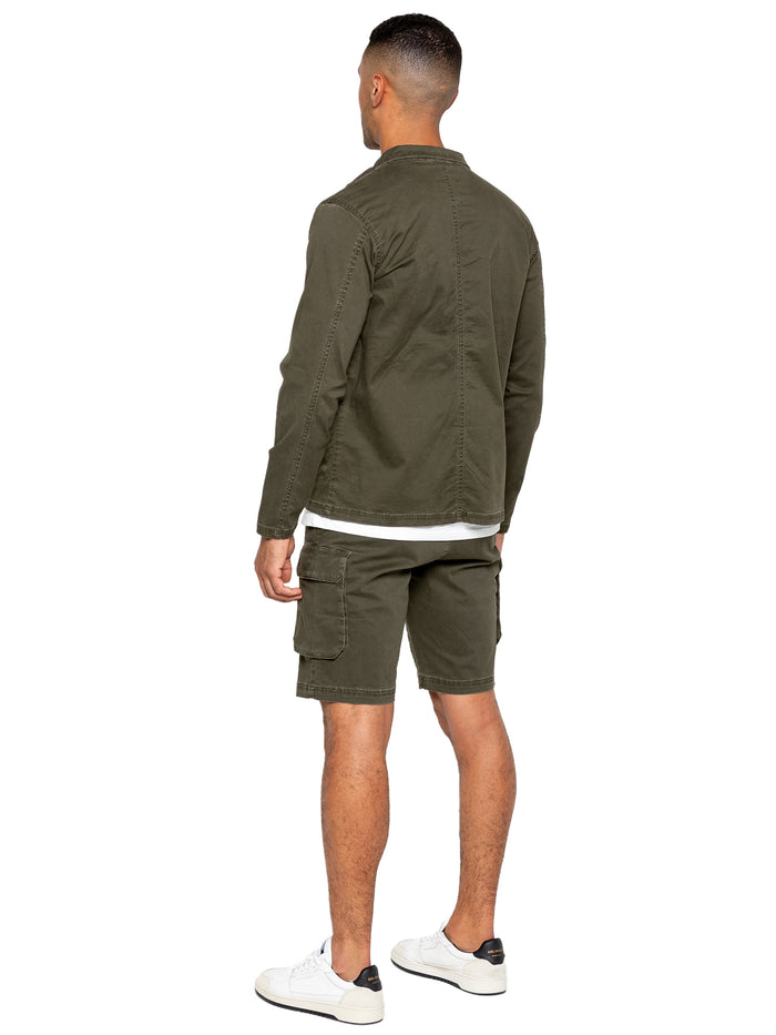 Enzo Jeans Nova Dye Cargo Jacket And Shorts Set - Khaki