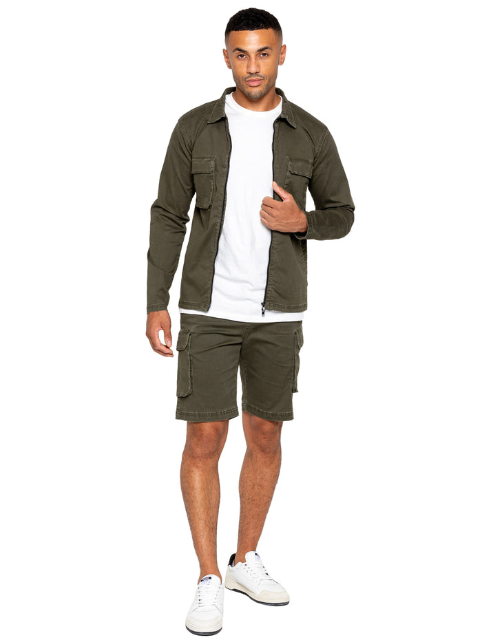 enzo jeans Nova Dye Cargo Jacket and Shorts Set - Khaki