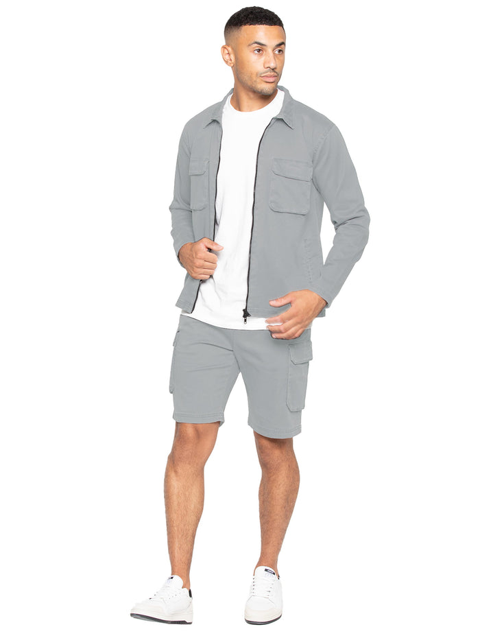 enzo jeans Nova Dye Cargo Jacket and Shorts Set - Light Grey