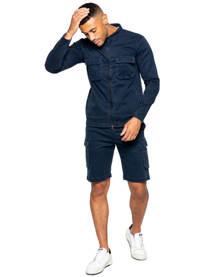 Enzo Jeans Nova Dye Cargo Jacket And Shorts Set - Navy