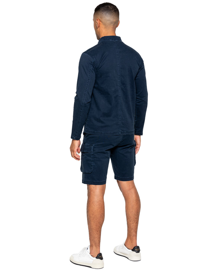 Enzo Jeans Nova Dye Cargo Jacket And Shorts Set - Navy