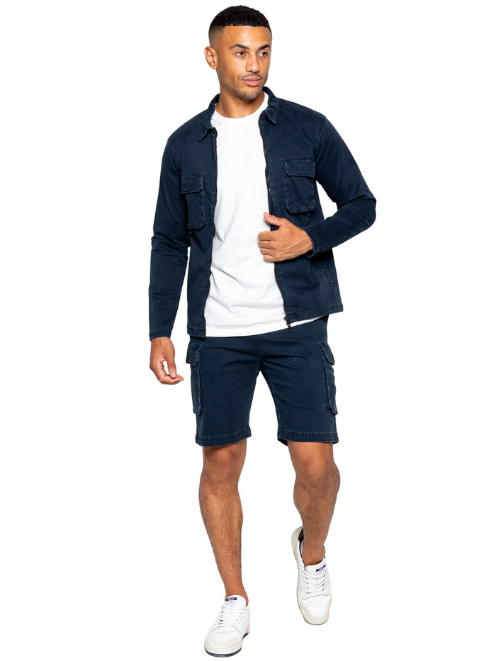 enzo jeans Nova Dye Cargo Jacket and Shorts Set - Navy
