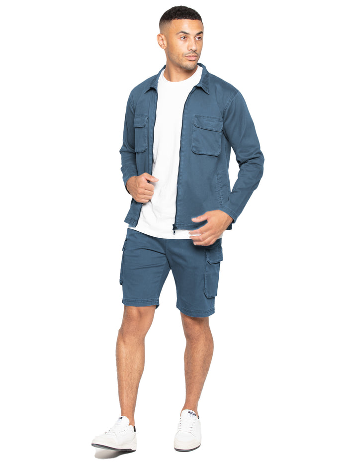 enzo jeans Nova Dye Cargo Jacket and Shorts Set - Steel Blue