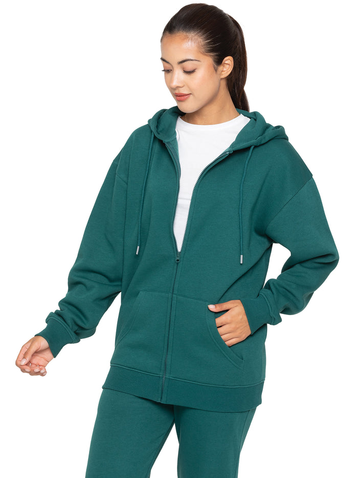 Enzo Jeans Oversized Essential Zip Hoodie - Forest Green