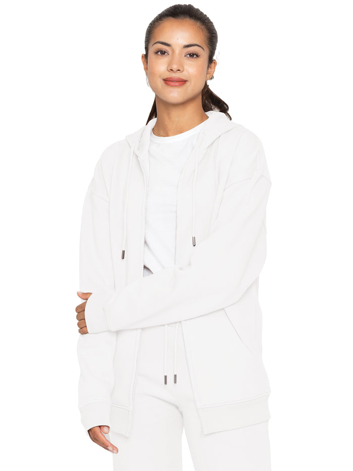 Enzo Jeans Oversized Essential Zip Hoodie - Off White