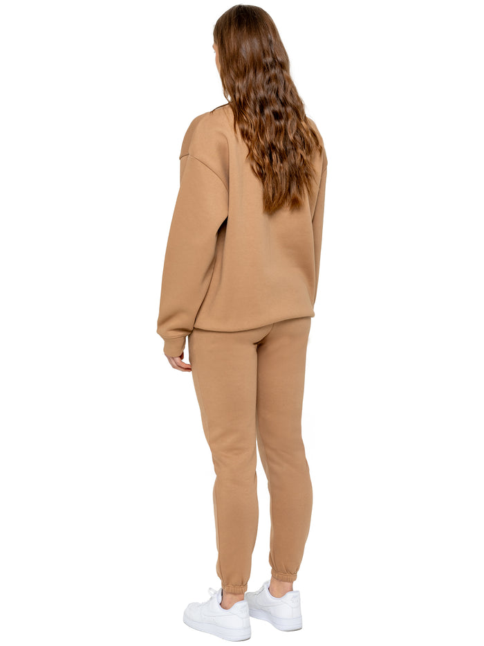 Enzo Jeans Oversized Sweatshirt And Jogger Set - Camel