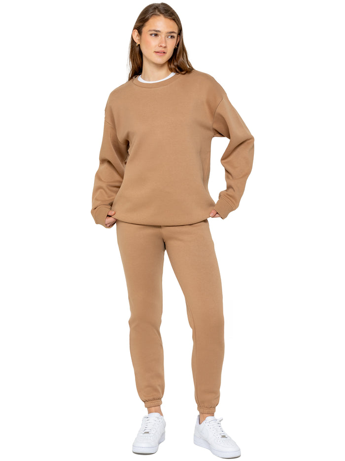 Enzo Jeans Oversized Sweatshirt And Jogger Set - Camel