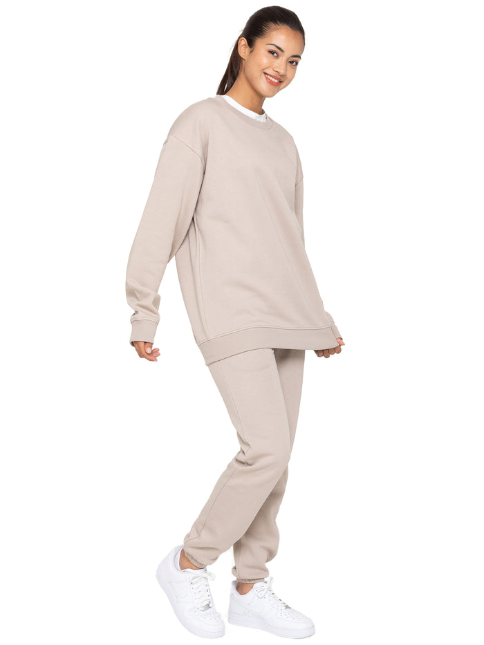Enzo Jeans Oversized Sweatshirt And Jogger Set - Oatmeal