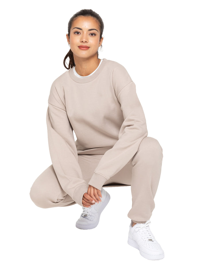enzo jeans Oversized Sweatshirt and Jogger Set - Oatmeal