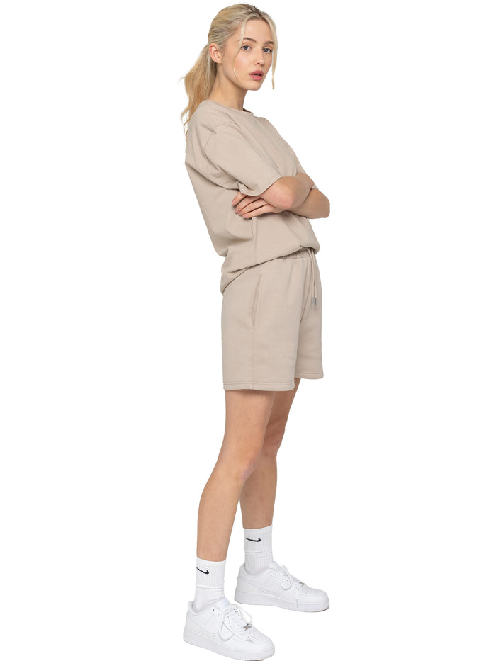 enzo jeans Oversized T-Shirt and Shorts Set - Oatmeal
