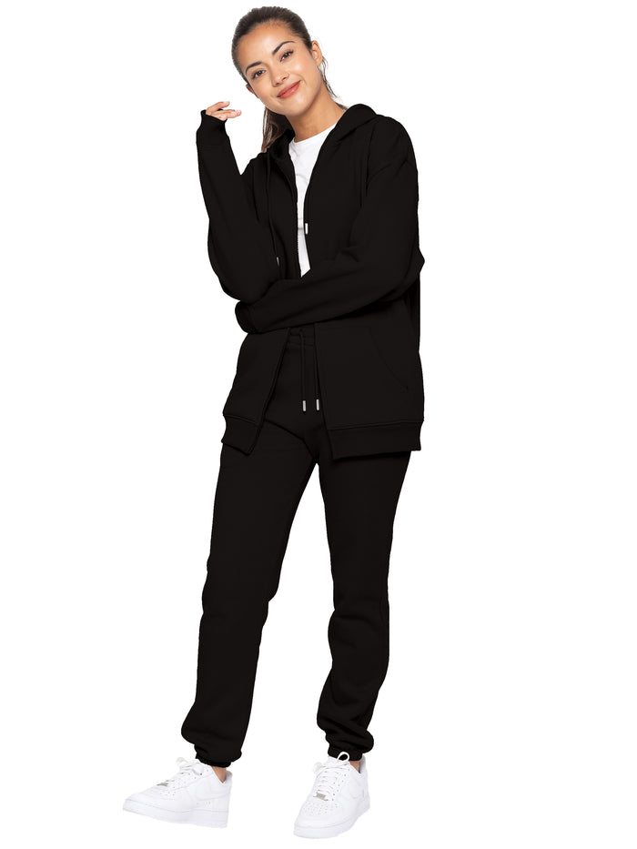 Enzo Jeans Oversized Zip Hoodie And Jogger Set - Black