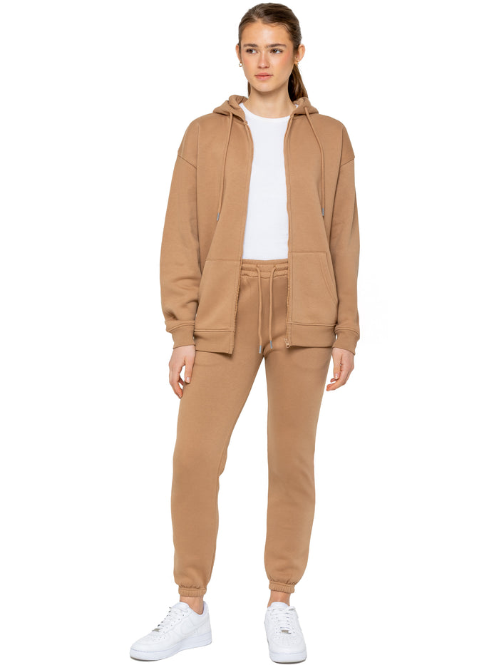 enzo jeans Oversized Zip Hoodie and Jogger Set - Camel