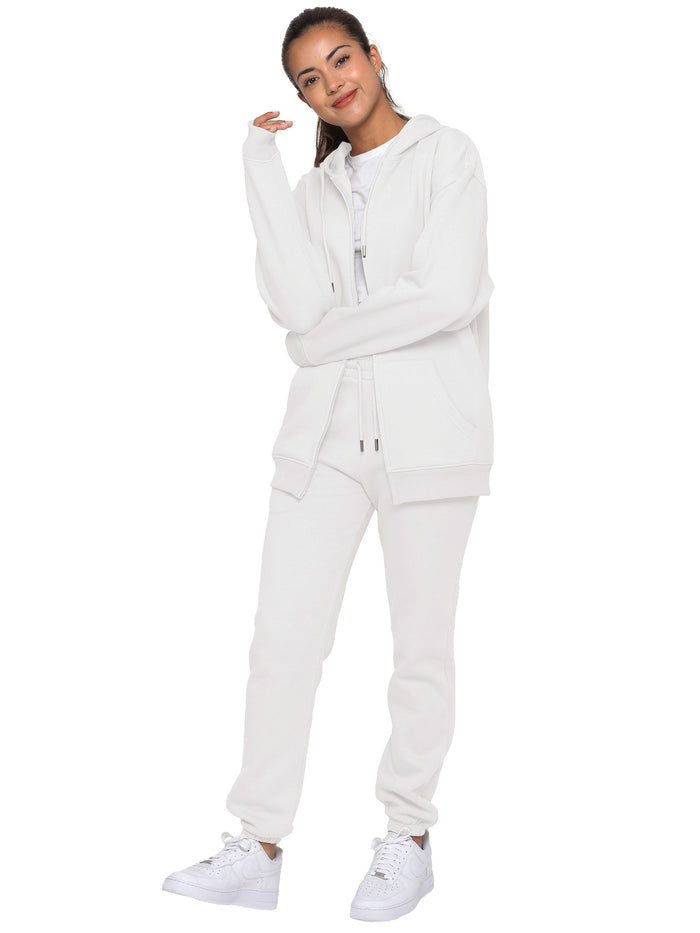 Enzo Jeans Oversized Zip Hoodie And Jogger Set - Off White