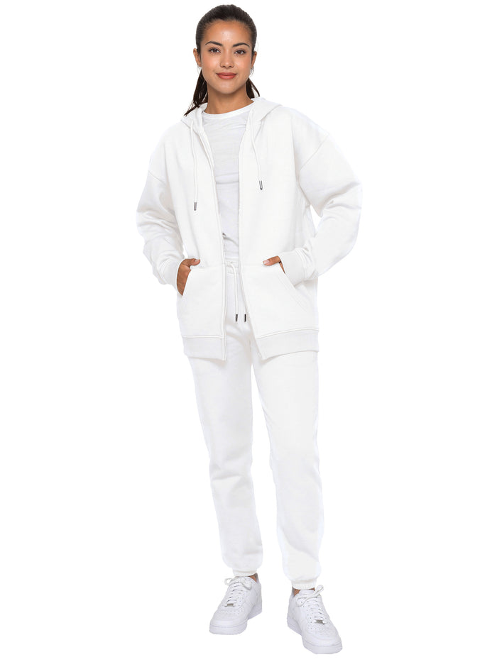 enzo jeans Oversized Zip Hoodie and Jogger Set - Off White