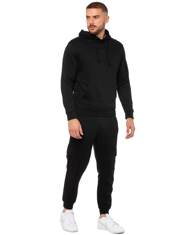 Enzo Jeans Pullover Hoodie And Cargo Joggers Set - Black