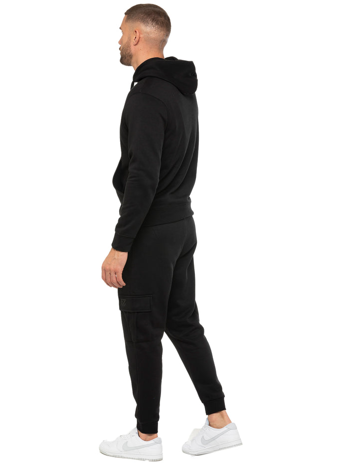 Enzo Jeans Pullover Hoodie And Cargo Joggers Set - Black