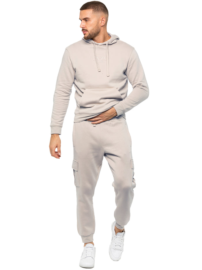 enzo jeans Pullover Hoodie and Cargo Joggers Set - Clay