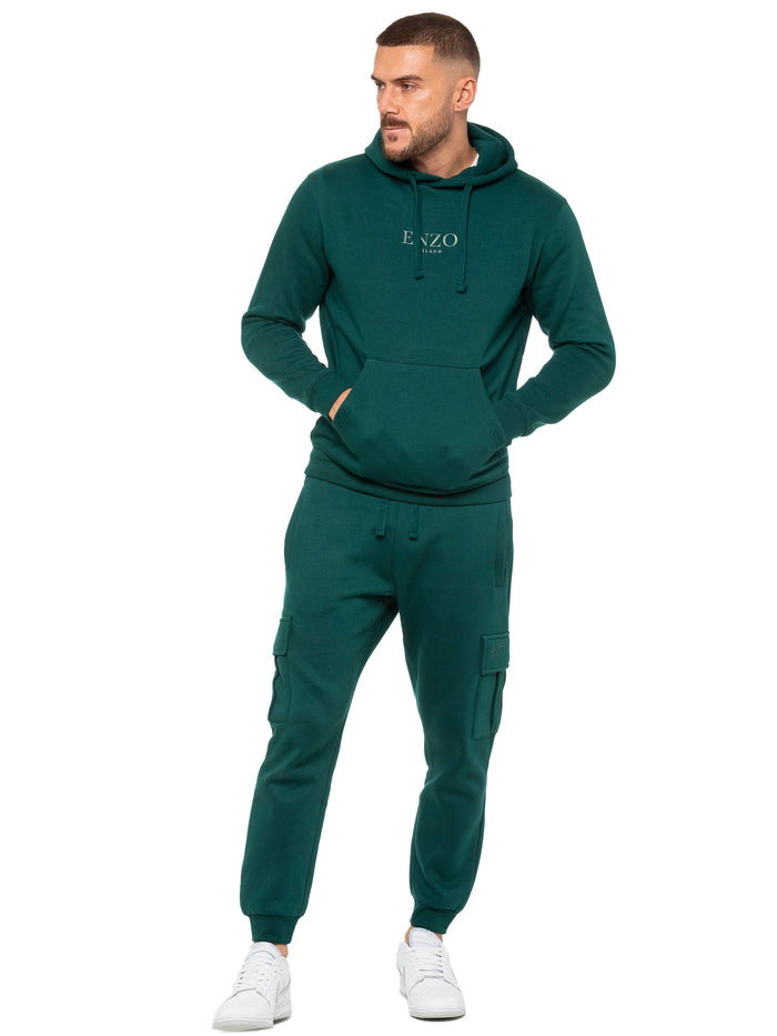 Enzo Jeans Pullover Hoodie And Cargo Joggers Set - Green