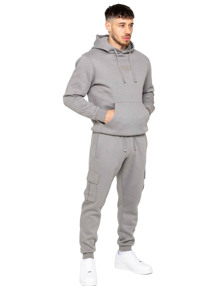 Enzo Jeans Pullover Hoodie And Cargo Joggers Set - Grey