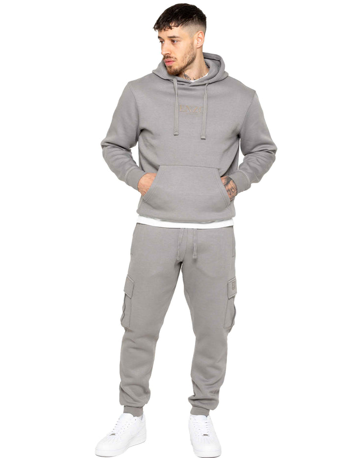 enzo jeans Pullover Hoodie and Cargo Joggers Set - Grey
