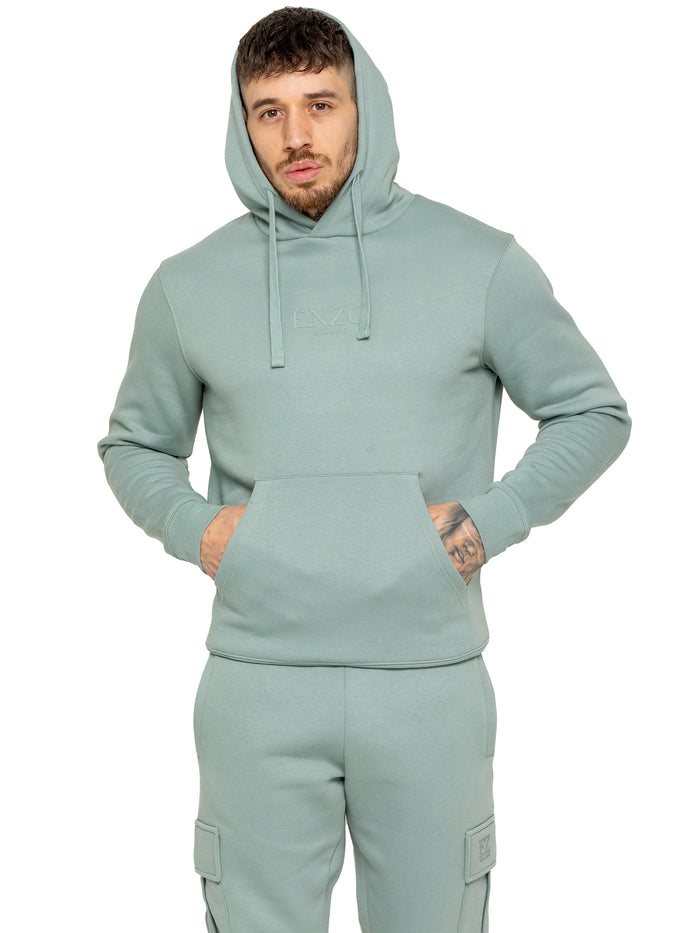 Enzo Jeans Pullover Hoodie And Cargo Joggers Set - Sage