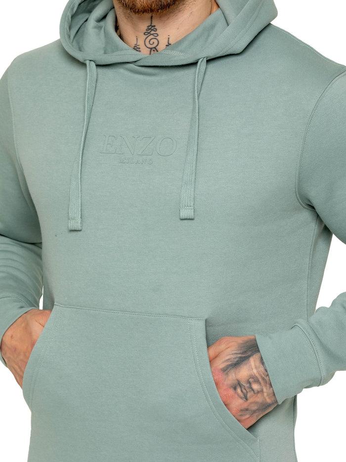 Enzo Jeans Pullover Hoodie And Cargo Joggers Set - Sage