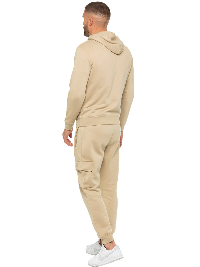 Enzo Jeans Pullover Hoodie And Cargo Joggers Set - Stone