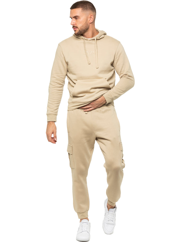 enzo jeans Pullover Hoodie and Cargo Joggers Set - Stone
