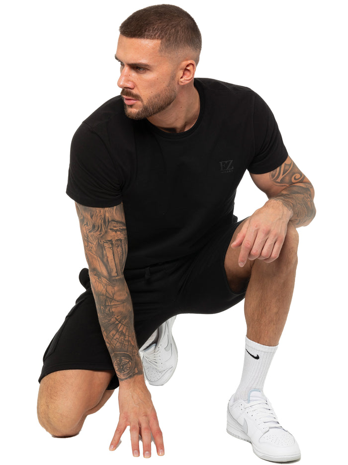 Enzo Jeans Regular Fit T-Shirt And Cargo Shorts Set - Black