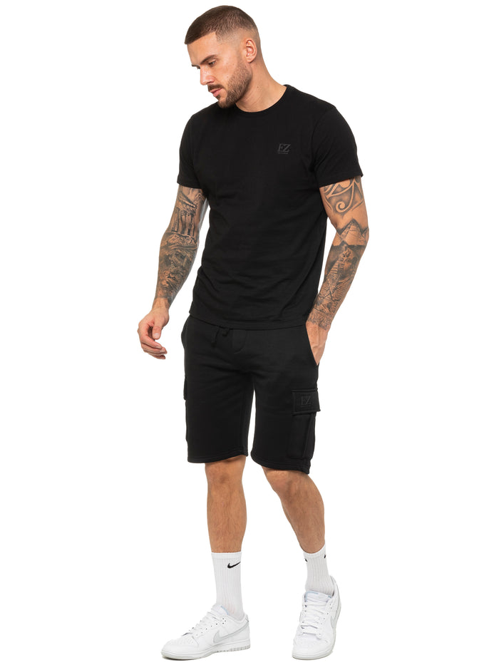 Enzo Jeans Regular Fit T-Shirt And Cargo Shorts Set - Black