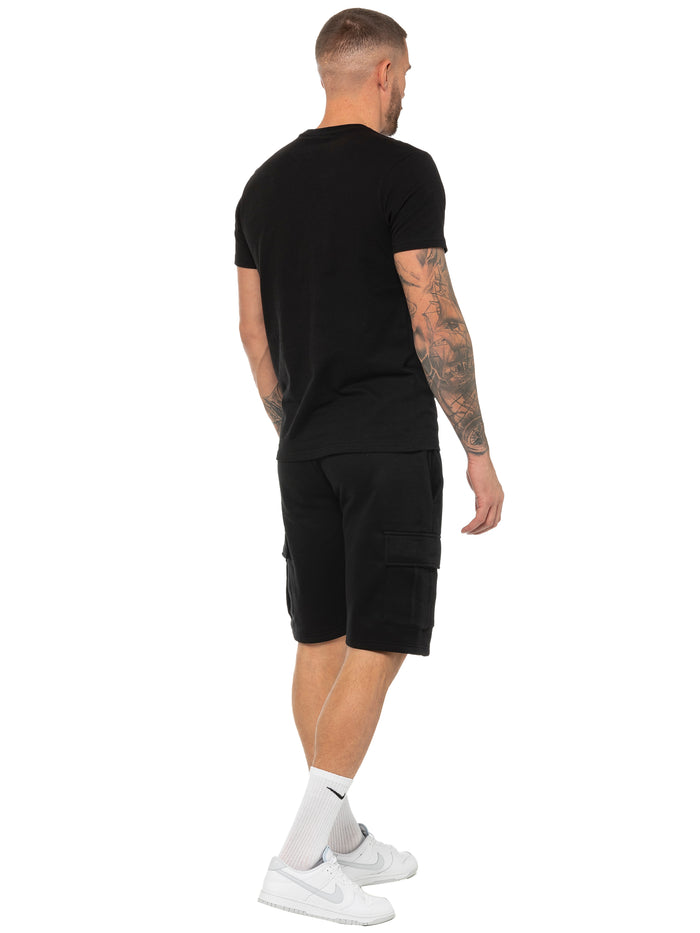 Enzo Jeans Regular Fit T-Shirt And Cargo Shorts Set - Black