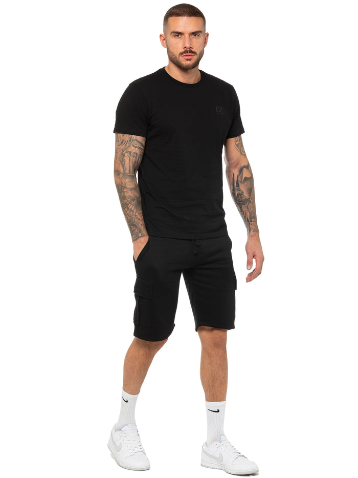 enzo jeans Regular Fit T-Shirt and Cargo Shorts Set - Black