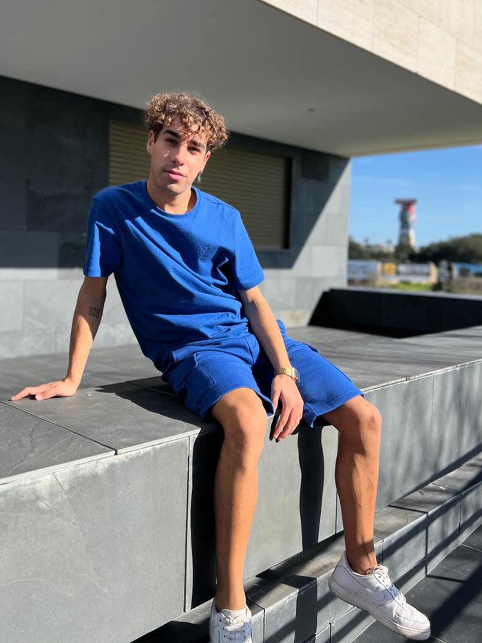 Enzo Jeans Regular Fit T-Shirt And Cargo Shorts Set - Blue