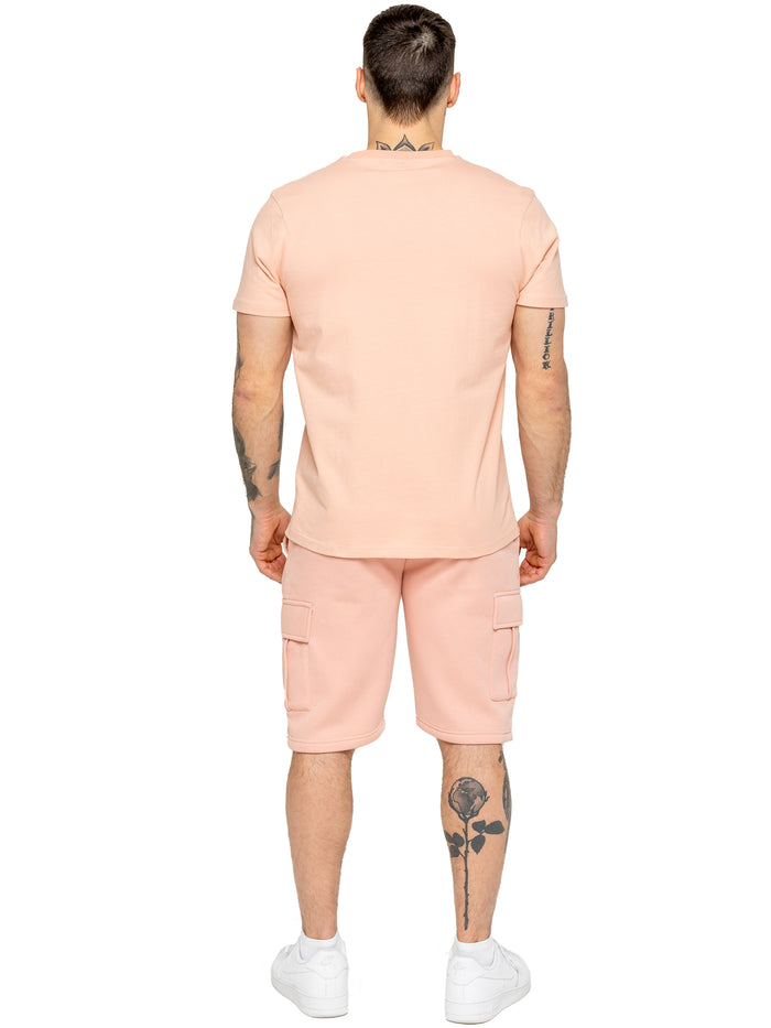 Enzo Jeans Regular Fit T-Shirt And Cargo Shorts Set - Dusty Pink