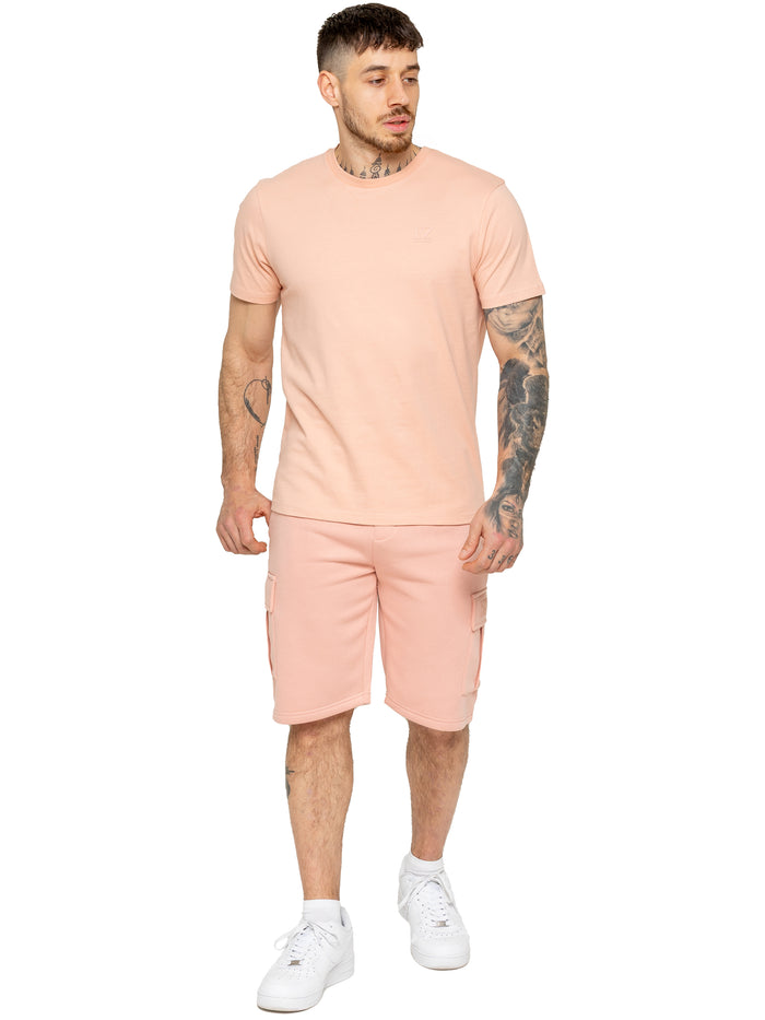 Enzo Jeans Regular Fit T-Shirt And Cargo Shorts Set - Dusty Pink