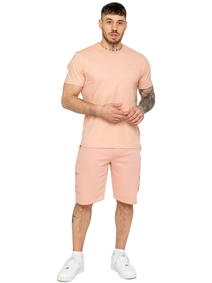 enzo jeans Regular Fit T-Shirt and Cargo Shorts Set - Dusty Pink
