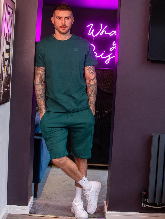 Enzo Jeans Regular Fit T-Shirt And Cargo Shorts Set - Green