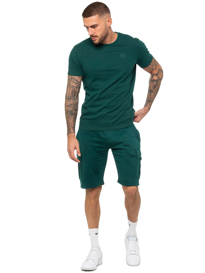 Enzo Jeans Regular Fit T-Shirt And Cargo Shorts Set - Green