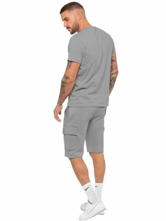Enzo Jeans Regular Fit T-Shirt And Cargo Shorts Set - Grey