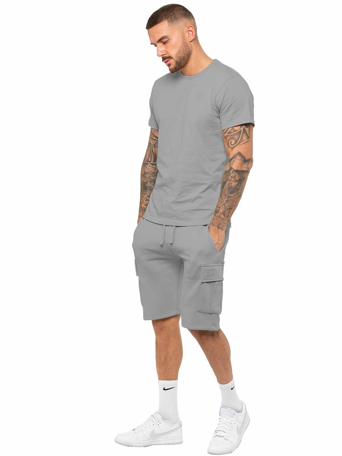 Enzo Jeans Regular Fit T-Shirt And Cargo Shorts Set - Grey