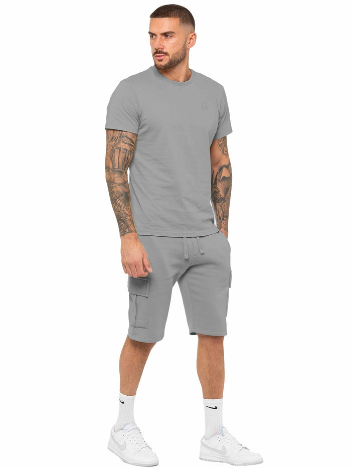 enzo jeans Regular Fit T-Shirt and Cargo Shorts Set - Grey