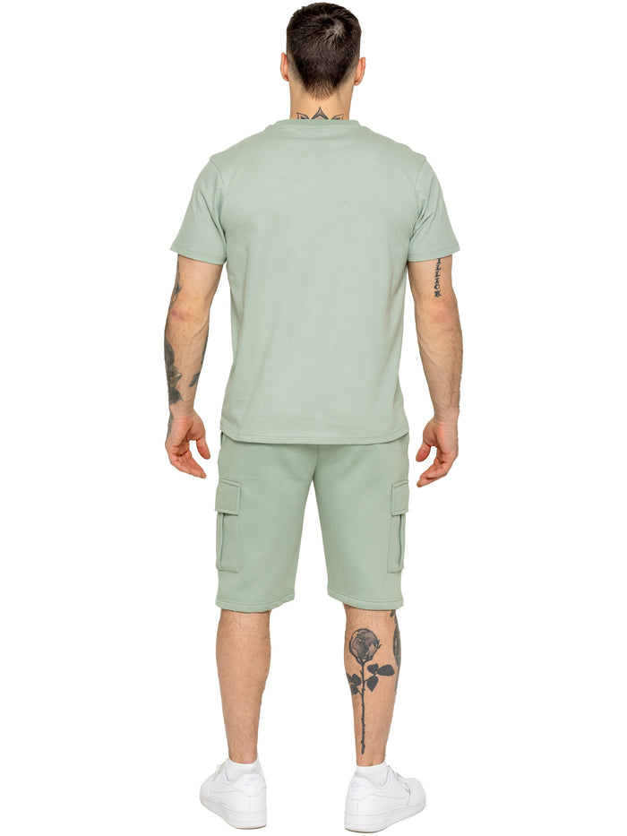 Enzo Jeans Regular Fit T-Shirt And Cargo Shorts Set - Sage