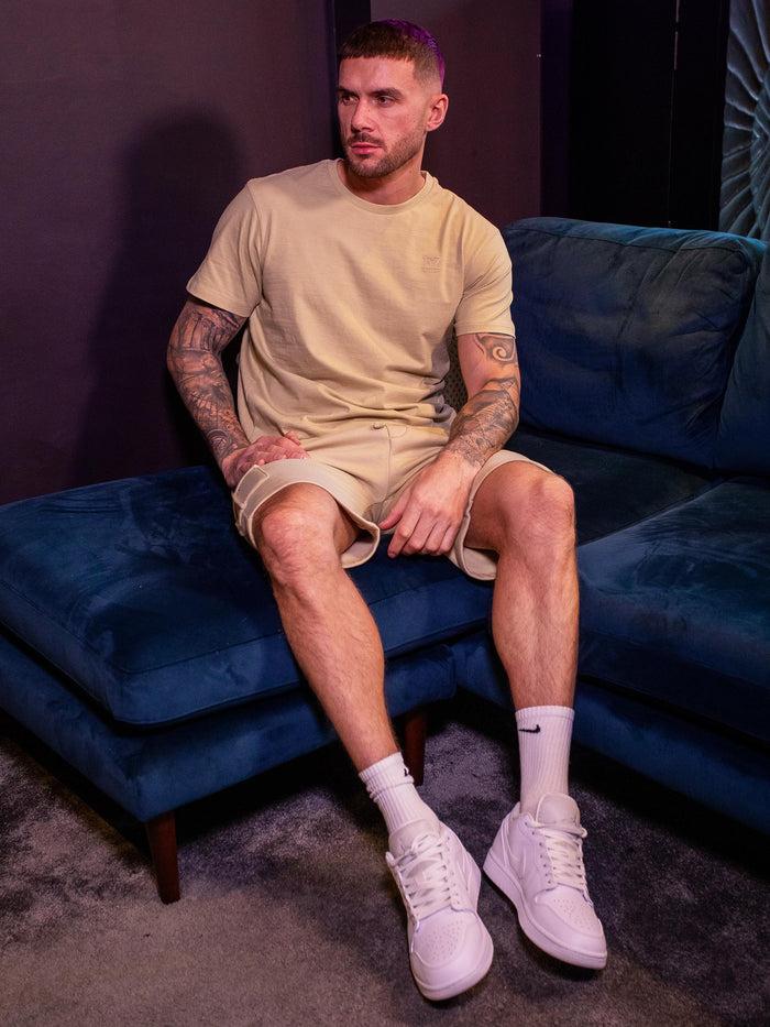 Enzo Jeans Regular Fit T-Shirt And Cargo Shorts Set - Stone