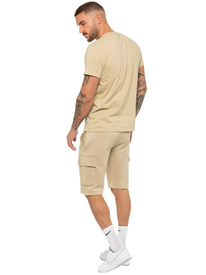 Enzo Jeans Regular Fit T-Shirt And Cargo Shorts Set - Stone