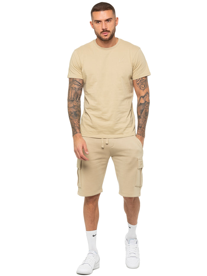 Enzo Jeans Regular Fit T-Shirt And Cargo Shorts Set - Stone