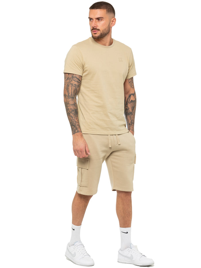 enzo jeans Regular Fit T-Shirt and Cargo Shorts Set - Stone