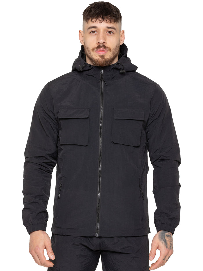 Enzo Jeans Samuele Crinkle Jacket And Cargo Pants Set - Black